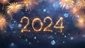 2024 - New Year Celebration With Sparkler And Fireworks Royalty Free Stock Photo