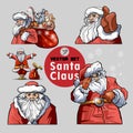 New Year celebration symbols and animals vector illustrations set. Christmas characters, Santa Claus ,Rats isolate on gray Royalty Free Stock Photo