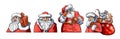 New Year celebration symbols vector illustrations set. Christmas characters, Santa Claus isolate on gray background Royalty Free Stock Photo