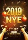 New Year celebration template or flyer design with 3D text 2019 Royalty Free Stock Photo