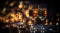 New Year Celebration - Toast With Champagne And Fireworks - Defocused Bokeh Lights Background, generative ai Royalty Free Stock Photo