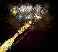 New year champagne toast golden 2018 background fireworks lights effects Royalty Free Stock Photo