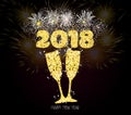 New year champagne toast golden 2018 background fireworks lights effects Royalty Free Stock Photo