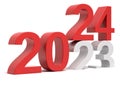 2024 New year change concept. 3d red digits isolated on white background. 3D illustration