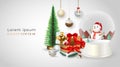 New year and Christmas Background with snowman isolated in magic glass ball. Royalty Free Stock Photo