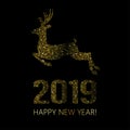 New Year 2019 Christmas Background. Gold bright disco dots. Half