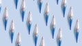 New Year or Christmas background. Icicle a lot on blue table, Christmas toy pattern. Top view Royalty Free Stock Photo