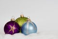 New year christmas background - violet green and blue balls Royalty Free Stock Photo