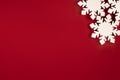 New Year and Christmas banner. White snowflakes on a red background. Text space Royalty Free Stock Photo