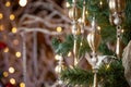 New Year 2019. Christmas beautiful lights bokeh on gold warm background. Defocused Lights on a Tree Background Royalty Free Stock Photo
