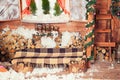 New Year and Christmas bench with plaid or wrap