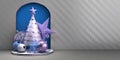 New year Christmas blue minimalistic decorative background 3d render Royalty Free Stock Photo