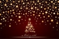 New Year and Christmas card design: gold Christmas Tree made of stars and snowflakes Royalty Free Stock Photo