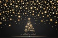 New Year and Christmas card design: gold Christmas Tree made of stars and snowflakes with abstract shining falling stars Royalty Free Stock Photo