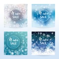 New Year and Christmas card with snowflakes of blue and gray Royalty Free Stock Photo