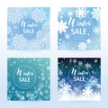 New Year and Christmas card with snowflakes of blue and gray Royalty Free Stock Photo