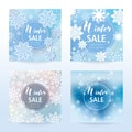 New Year and Christmas card with snowflakes of blue and gray Royalty Free Stock Photo