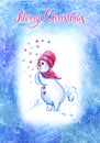 New Year, Christmas card with a snowman girl