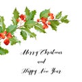 New Year and Christmas Card - Vintage Hollyberry Background