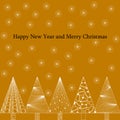 New Year and Christmas card in zenart style, white patterns on a colored background, snowflakes and Christmas trees