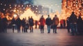 New Year and Christmas celebration, Blurred people background, event party outdoor, lights decoration