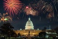 The United States Capitol, or Capitol Building Washington, USA with fireworks Royalty Free Stock Photo