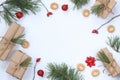 New Year and Christmas concept. Banner, top view, copy space Royalty Free Stock Photo