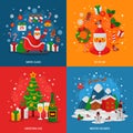 New Year and Christmas Concepts Set. Flat Winter Fun Holiday Design.