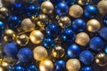 New year christmas decoration balls blue gold ball shiny glitter background Royalty Free Stock Photo