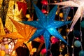 New Year and Christmas decoration with shining lanterns in shape of stars