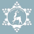 New year, Christmas, deer, snowflake. Template For laser cutting, plotter and silkscreen printing