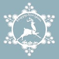 New year, Christmas, deer, snowflake. Template For laser cutting, plotter and silkscreen printing