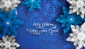 New year 2020 and Christmas design. Blue and white christmas paper cut snowflakes Royalty Free Stock Photo