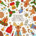 New year christmas doodle icons greeting card template