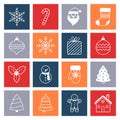 New year or christmas Flat Icons Collection of Sixteen Simple Icons