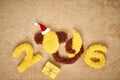 New Year 2016. Christmas.Funny monkey with banana