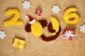 New Year 2016. Christmas.Funny monkey with banana Royalty Free Stock Photo