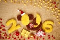 New Year 2016. Christmas.Funny monkey with banana Royalty Free Stock Photo