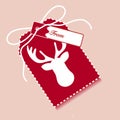 New year and christmas gift tag with cartoon character deer and