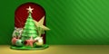 New year Christmas green minimalistic decorative background 3d render