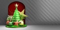 New year Christmas green minimalistic decorative background 3d render