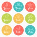New Year and Christmas greeting badges with holiday symbols Royalty Free Stock Photo