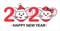 New Year and Christmas greeting card with numbers and cute Mouses