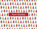 New year and Christmas greeting card in vector. Geometric forest. Christmas trees gold, red and silver in the snow. Simple Royalty Free Stock Photo