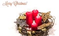 New Year, Christmas holiday card. Christmas photo red candles gold silver stars advent wreath Royalty Free Stock Photo