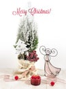 New Year, Christmas holiday card. New Year`s photo. Decorative wooden Christmas tree and berries. Royalty Free Stock Photo