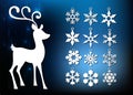 New Year and Christmas, Laser cutting. Set of Christmas decorations. Isolated openwork objects snowflakes, deer. Glowing