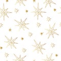 New Year and Christmas luxury gold seamless pattern with stars. Greeting card, invitation, flyer. Royalty Free Stock Photo