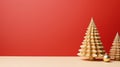 New Year and Christmas minimalistic banner background. Golden Christmas trees on a red-white background. place for text Royalty Free Stock Photo