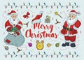 New year Christmas outline color illustration for decoration design two Santa Claus stand next to the inscription congratulations Royalty Free Stock Photo